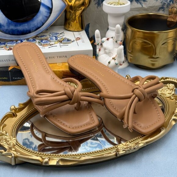 🆕 LOEFFLER RANDALL 🧿 NWOB Hadley Leather Bow Flat Sandals, Dune - Sz 6.5 B - Picture 4 of 14